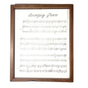Amazing Grace picture of music in a wooden frame 9x11